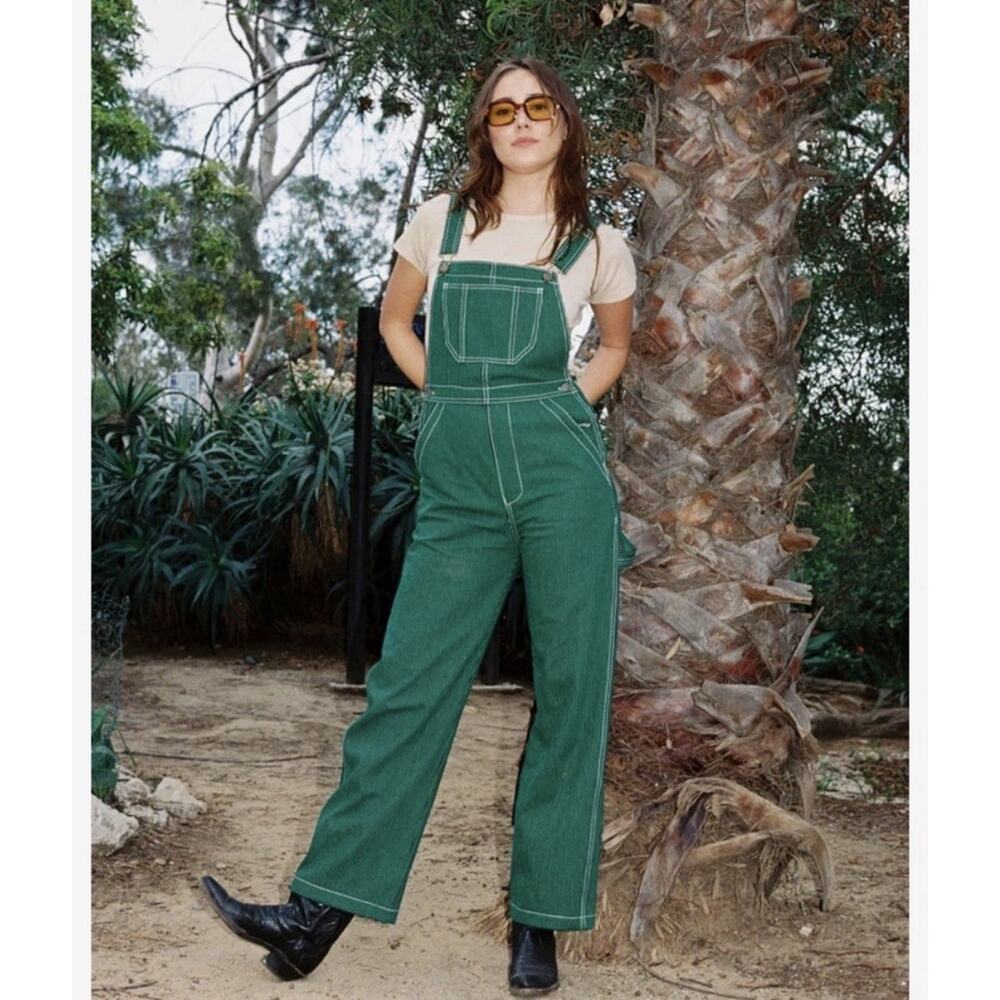 Lykke Wullf Rare Green Hickory Stripe Sierra Overalls Small